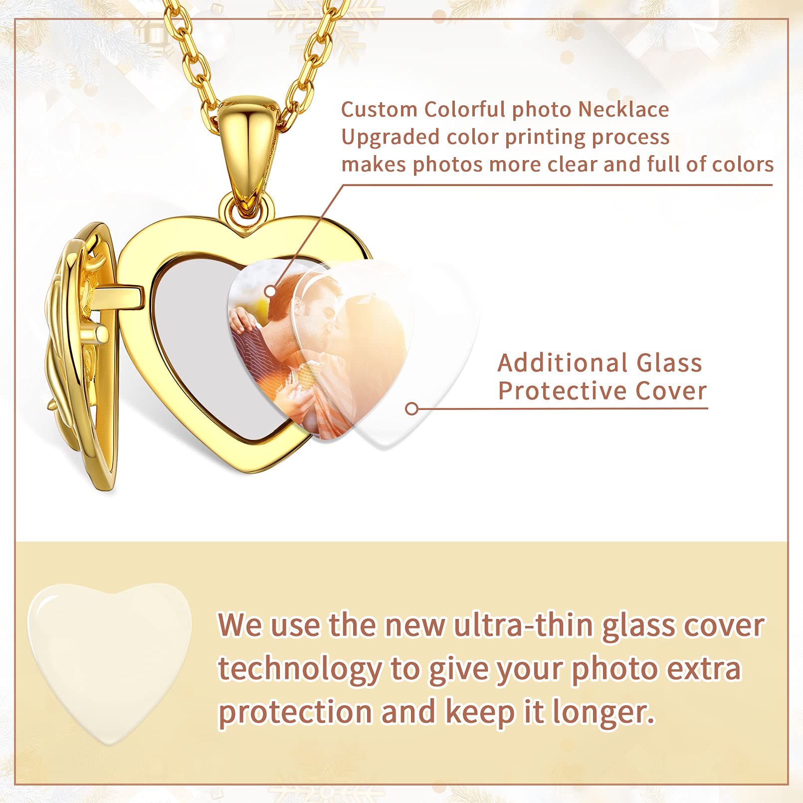 ChicSilver Collana con Foto Incisione Cuore Portafoto in Argento 925 e Oro