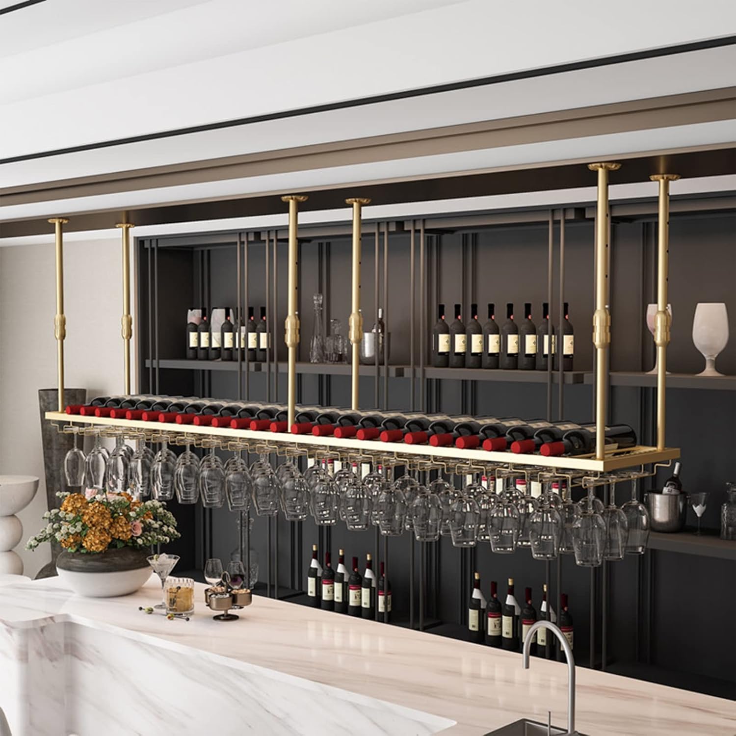 Metal Floating Wine Rack Ceiling Bottle Holder Hanging Wine Storage for Bars Restaurants Kitchens Space Saving Design (Dimensions: 80x30cm)