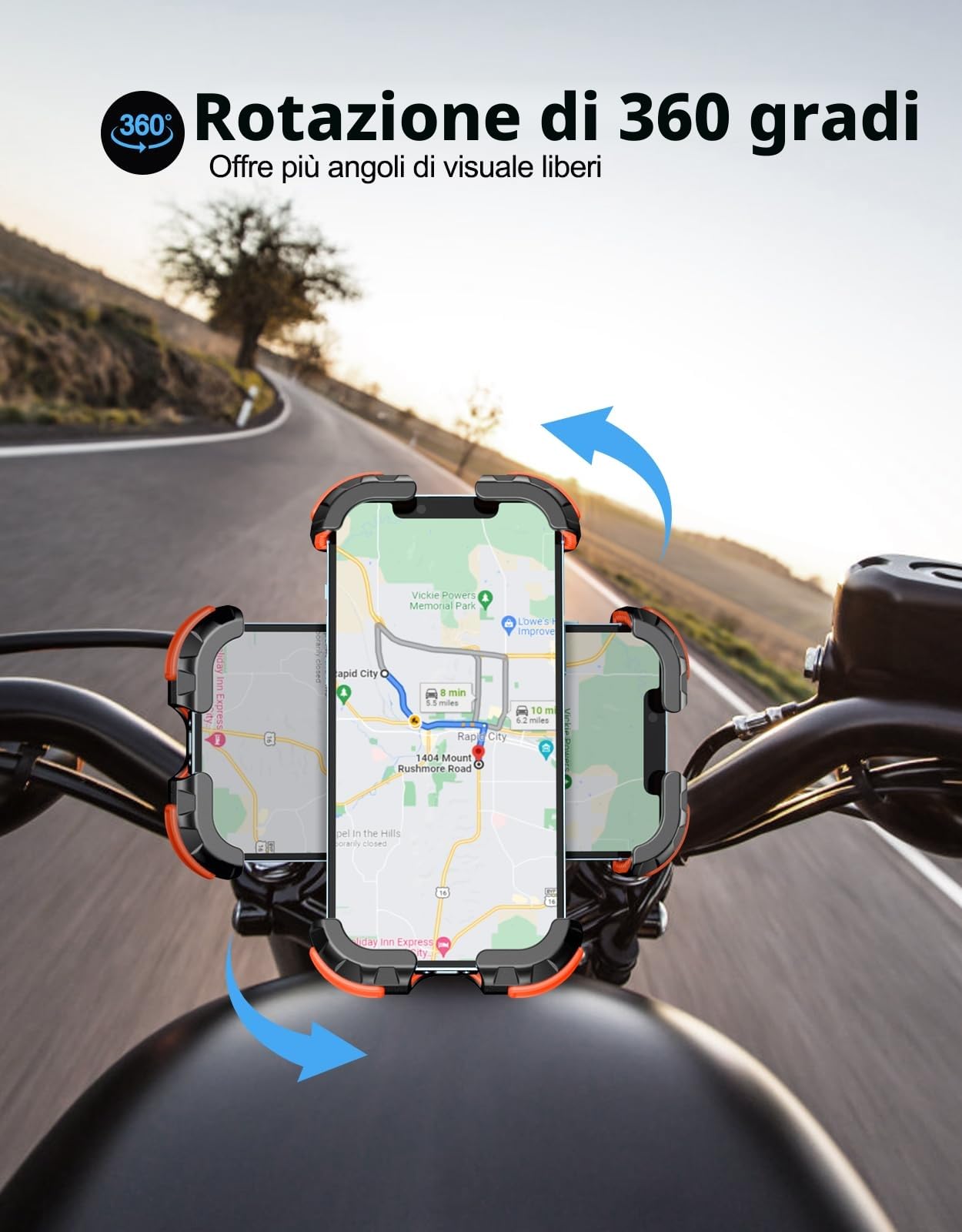 Glangeh Porta Cellulare Bici, Blocco di Sicurezza Antivibrante Porta Cellulare Moto, 360° Rotabile Supporti per GPS Compatibile con iPhone 17 Pro/17/16 Pro/15/14/13, Galaxy 25, 4.7''-6.8" Smartphones