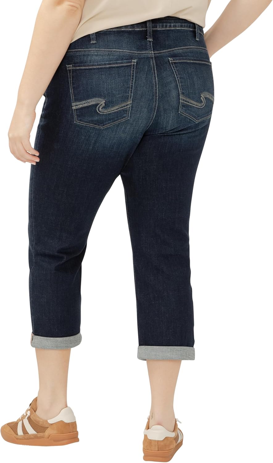 Silver Jeans Co. Women's Plus Size Elyse Mid Rise Comfort Fit Capri Jeans