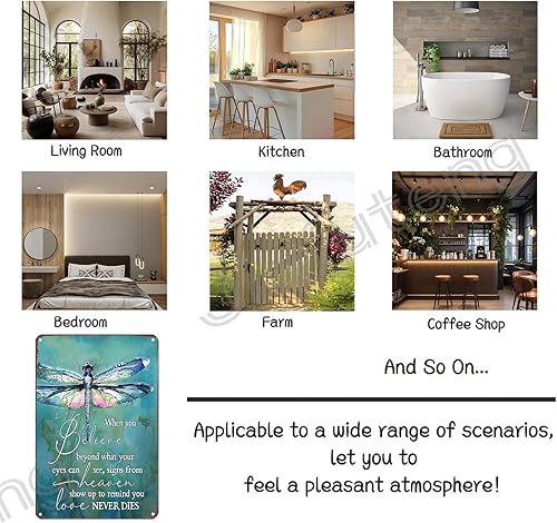 Miniatura 7 de Letrero de metal motivacional de libélula  When You Believe Beyond What Your Eyes Can See, arte de pared de libélula para oficina, hogar, patio y