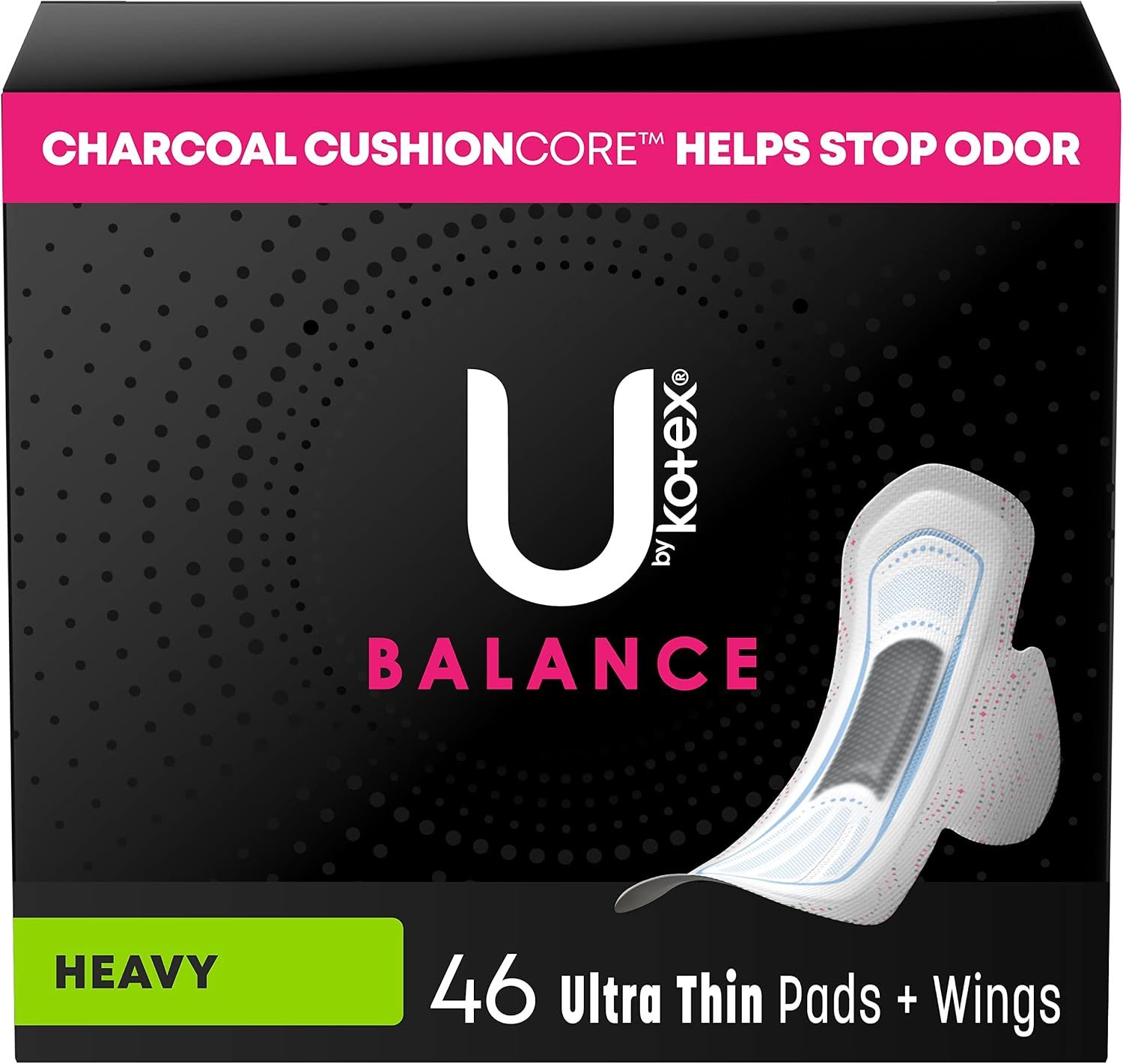 U by Kotex Balance Ultra Thin Feminine Pads with Wings, Heavy Absorbency, 46 Count