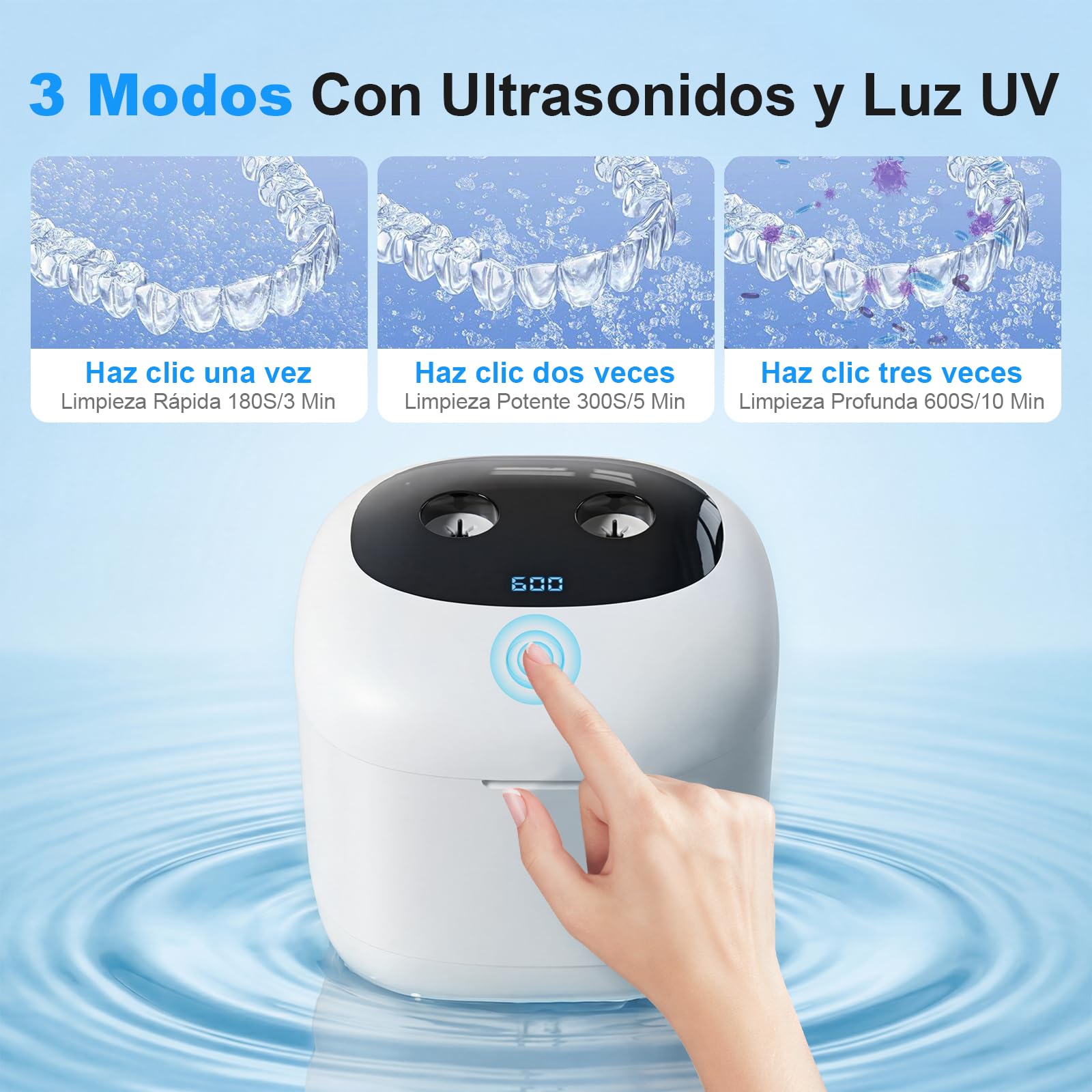 Nettoyeur Ultrasons Pour Prothèses Dentaires 45kHz Haute Fréquence UV 3 Modes 200ML Réservoir INOX 304