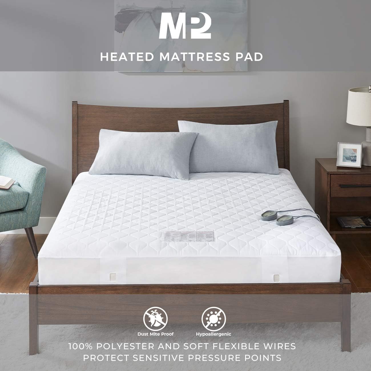 50% оƒƒ Dіѕсоunt MP2 Heated Mattress Pad Queen Size, Quilted Electric Mattress Pads Fit up to 19 with 5 Heat Settings Dual Controller and 10 Hours Auto Shut Off, 60 x 80