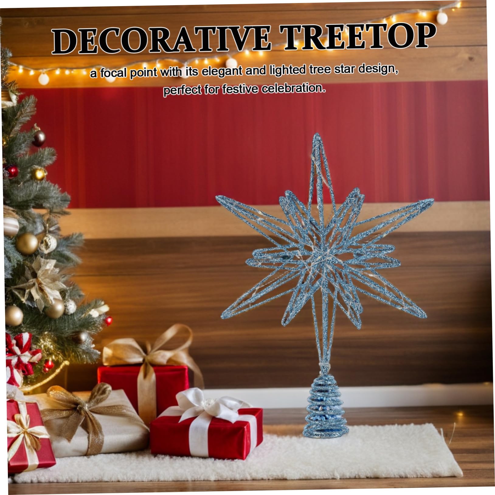 Cabilock Estrella del Árbol de Navidad con Luces LED Adornos Navideños Luminosos para Interiores Estrella Metálica Punta del Árbol para Decoración de Navidad el Hogar