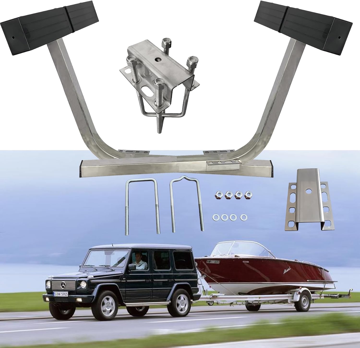 Boat Trailer Guide Bunk Board Guide 20" Aluminum Alloy Square Tube Kit with Advanced Rubber Anti-Collision Pads,316 Stainless Steel Trailer Guide Poles(2PCS)