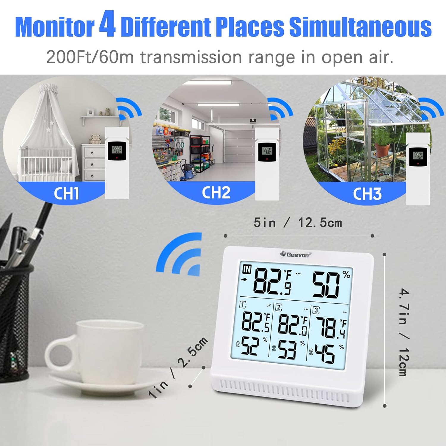 Geevon Digital Thermometer monitoring multiple locations