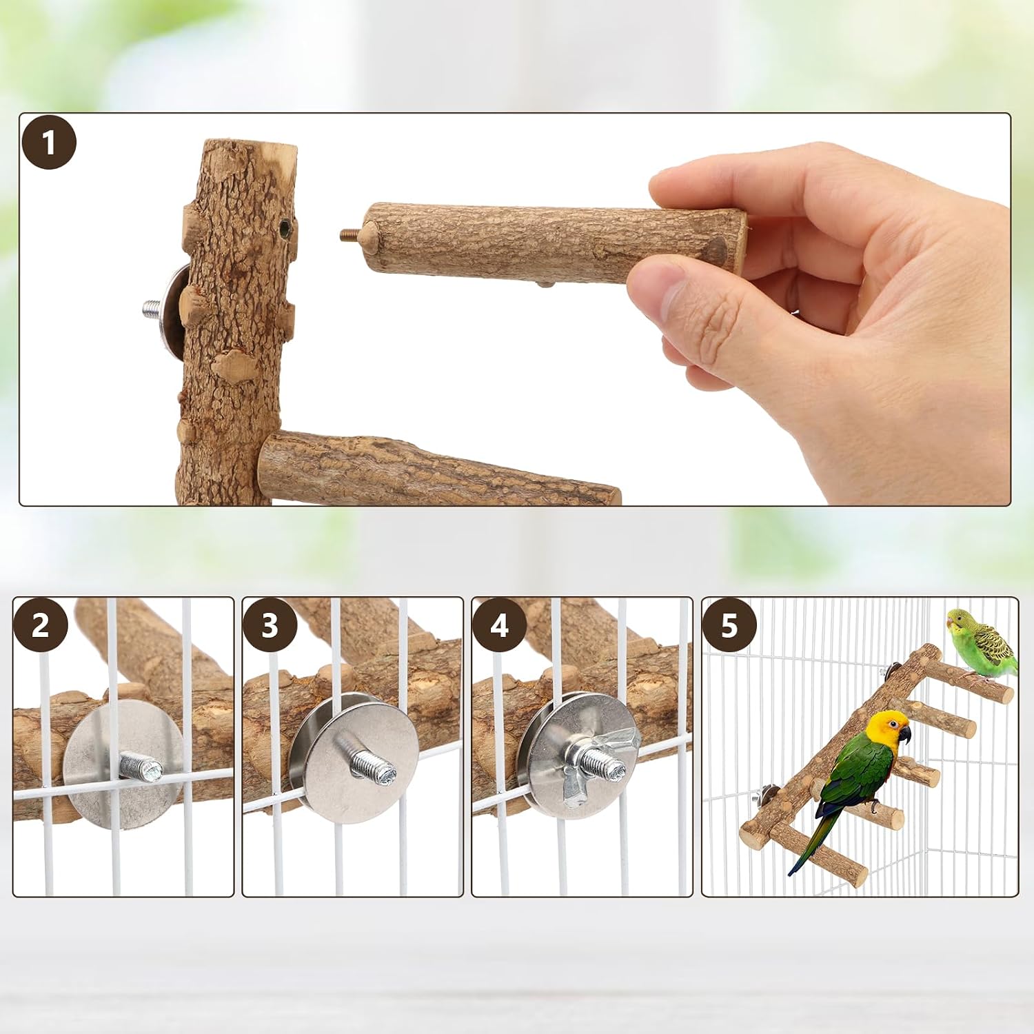 Hypeety Bird Ladder Perch for Cage Natural Wood Bird Bridge Climbing Chewable Toys Parrot Exercise Ladder for Cockatiels Parakeets Small Birds to Play Stand and Climb