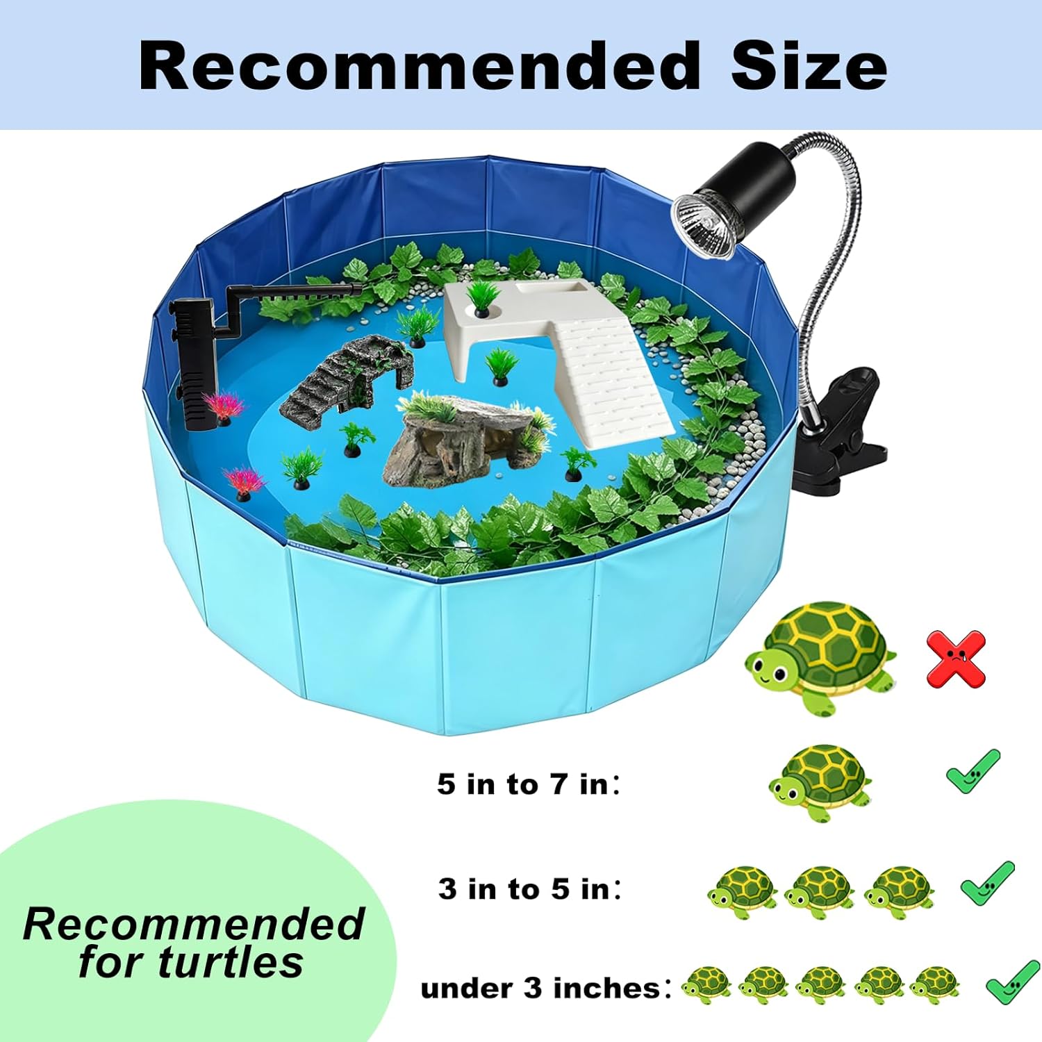 Small Turtle Tank Habitat Kit with Basking Platform, for Turtles, Crayfish, Crab, Aquatic Tortoise Enclosure Starter Aquarium, Pet Turtle Reptile Habitat