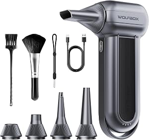 WOLFBOX MF100 Electric Air Duster-150000RPM Super Power Cordless Air Duster, wiederaufladbare Luftgebläse, 3-Gang einstellbare Mini-Gebläse, Staubgebläse für Computer, Tastatur, Outdoor, Haus und Auto