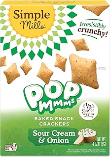 Simple Mills Pop Mmms Sour Cream & Onion Veggie Flour Baked Snack Crackers Gluten Free Healthy Snacks 4 oz (Pack of 1)