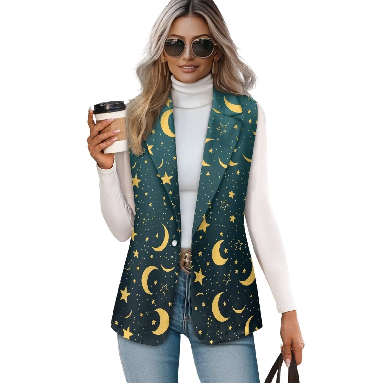 Women Long Suit Vest Formal Womens Vests Outerwear V-Neck Lapel Blazer Waistcoat with Button