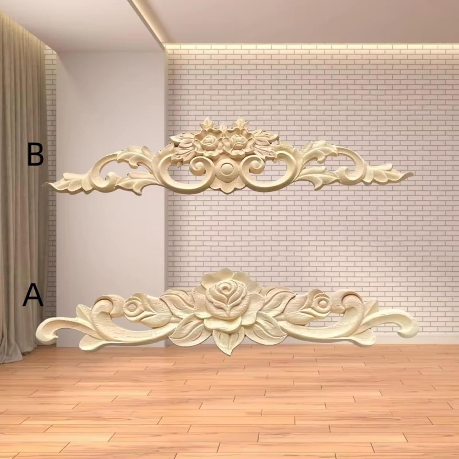 European Solid Wood Carved Door Lintel Rose Applique for Furniture & Cabinets Decor Home Decoration Accessories(B1-40CMx9CM)