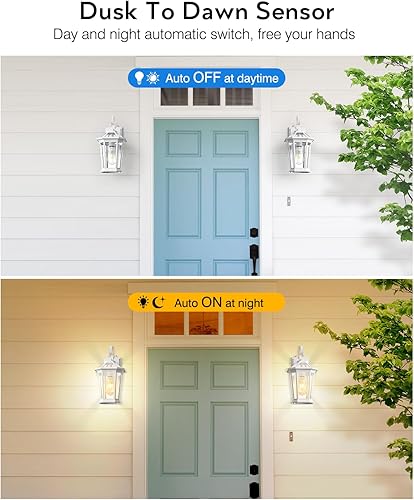 Miniatura 2 de VIANIS Luces de porche para exteriores, montaje en pared, lámpara exterior del atardecer al amanecer para casa, 100% aluminio antioxidante,