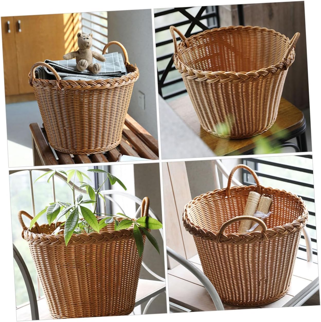 Laundry Hamper Basket Lightweight Portable Dirty Clothes Storage Basket with Handle Simulation Rattan Woven Design Smooth Surface Safe and Space Saving for Home Use