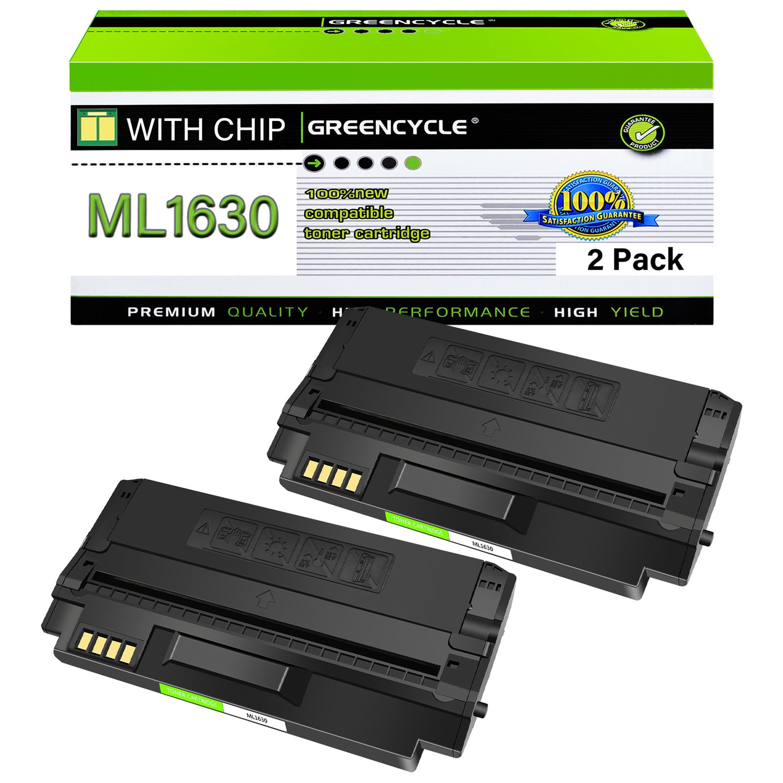 greencycle 2 Pack ML-D1630A Toner Cartridge High Yield Compatible for Samsung ML1630 ML-1630 ML-1630W SCX-4500 SCX-4500W Series Printer