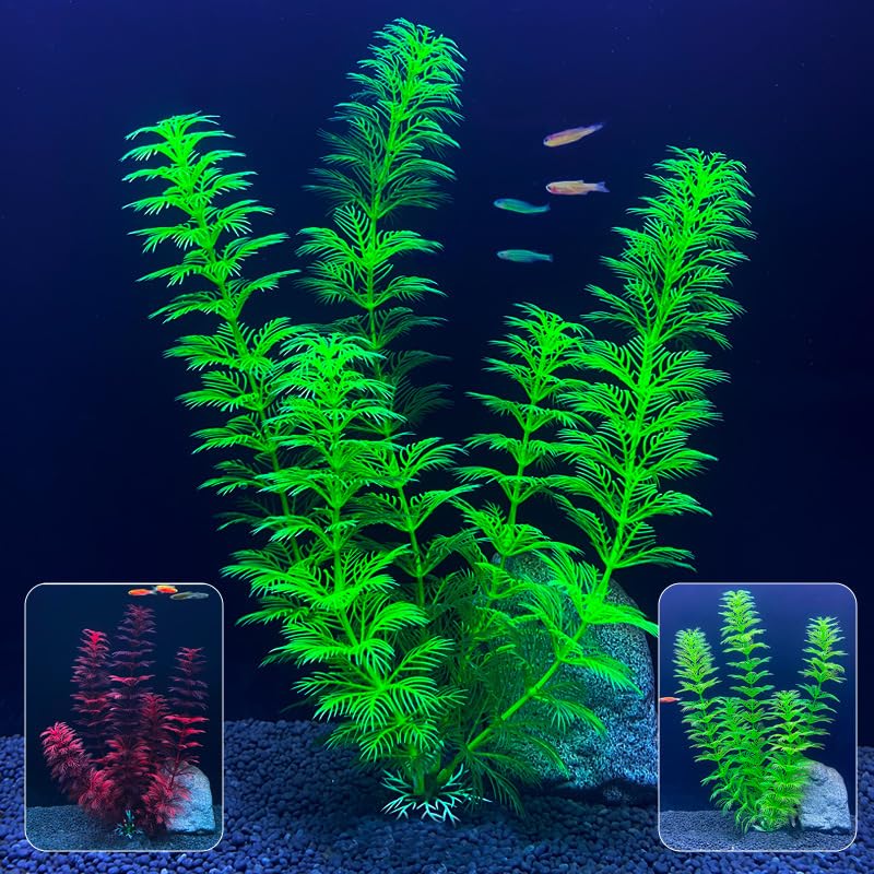 Plantas artificiales de acuario de 8.6 pulgadas, decoraciones de peceras de plástico, plantas acuáticas verdes realistas, accesorios para acuarios, terrarios (X1213-verde) — view 4