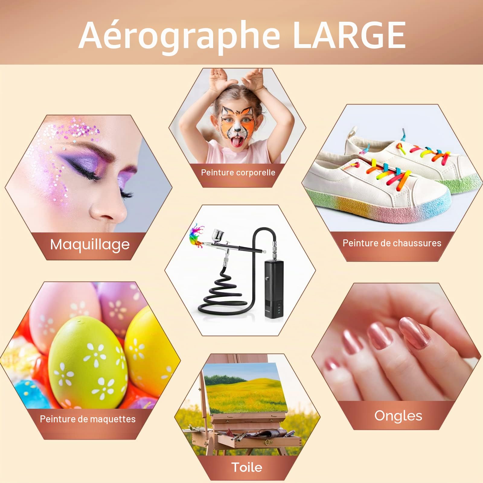 YF YOUFU Kit aérographe sans fil avec compresseur, mini pistolet à air portable 32 PSI haute pression pour peinture, tatouage, nail art, maquillage, gâteau, barbier