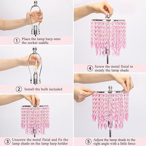 Miniatura 5 de Boncoo Lámparas de cristal rosa, lámpara de mesa de cristal con control táctil con puertos de carga USB duales, lámpara de noche regulable de 3