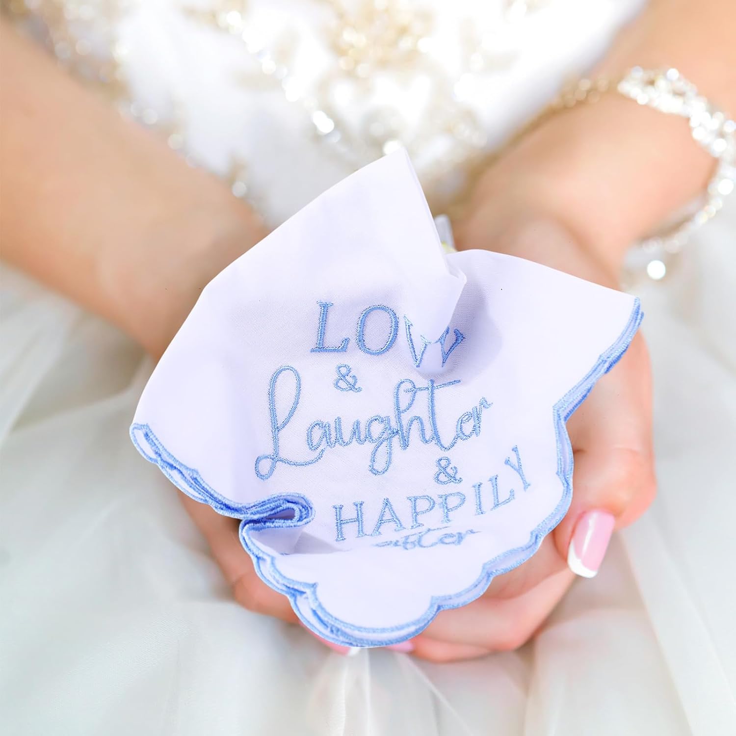 12 Set 12 Inch Wedding Handkerchiefs with Kraft Paper Envelopes Bride Embroidered Handkerchiefs Gifts Something Blue for Guests Cotton Hankies Gifts for Wedding Party Decoration - Image 5