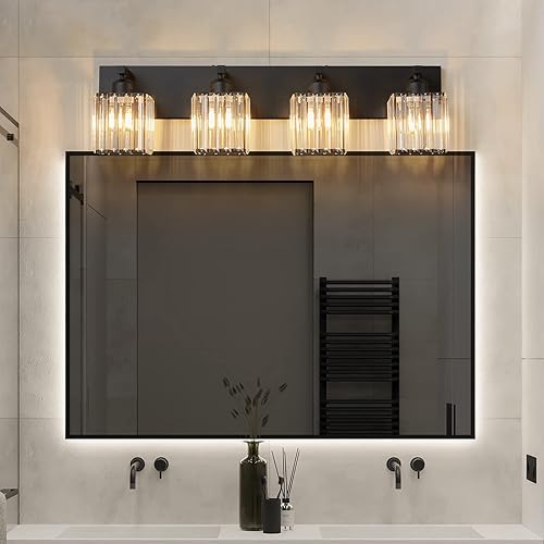 Miniatura 2 de FDPBY Moderna lámpara de tocador de baño 4 luces moderna de cristal negro para pared de baño