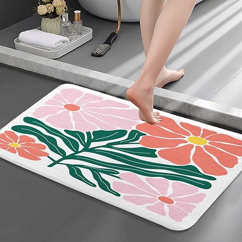 Miniatura 5 de Alfombras de baño retro con diseño floral abstracto, de los años 60 y 70, de mediados de siglo, vintage, lindas alfombras de baño con flores rosas,