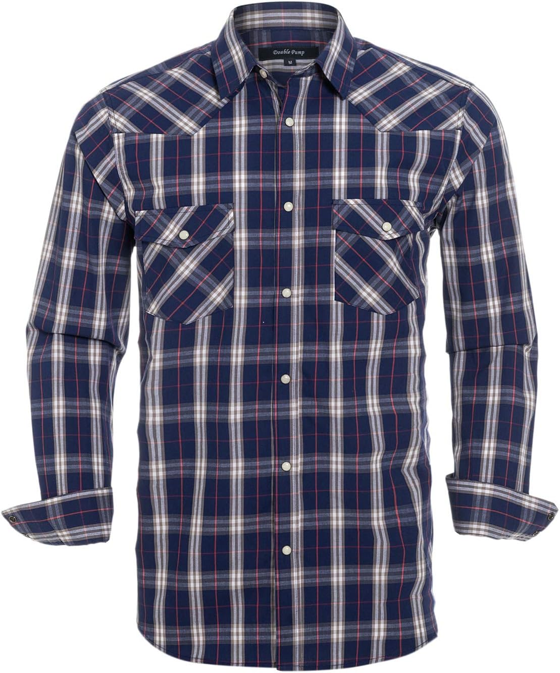 Double Pump Western Shirts for Men with Snap Buttons Regular Fit Plaid Mens Long Sleeve Shirts Casual