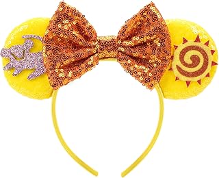 LYLIN Lion King Ears Headbands, Yellow Mouse Ears with Sequin Bow for Women Girls Adults, Sparkle Mouse Ears Hair Accessories for Birthday Parties Cosplay Accessories Party Decorations(Lion King)