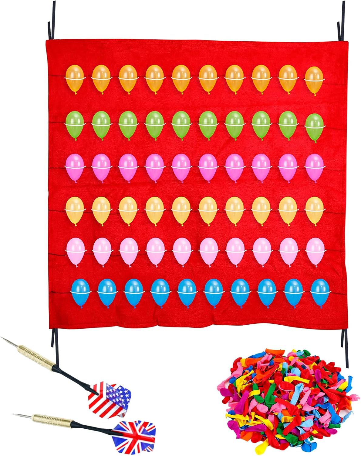 Balloon Dart Board, Carnival Fair Balloon Pop Game, Balloon Dart Game Board Set with 2 Darts & 500 Balloons, Classic Target Game for Birthday Parties, Carnivals, Backyard & Family Gatherings