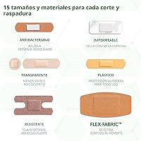 Vista 2 de CURAD Paquete surtido de vendajes variados, 300 unidades, 6 estilos, incluyendo antibacteriano, impermeable, transparente, plástico, resistente