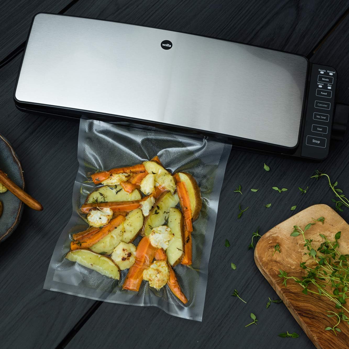 Single vacuum-sealed fish with peppercorns