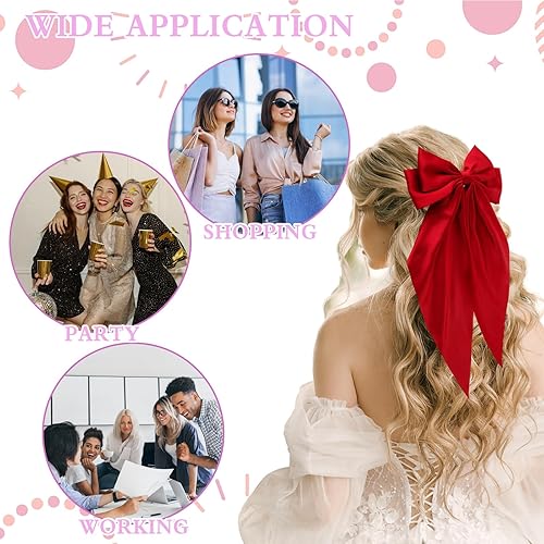 Miniatura 7 de Andibro Horquillas de lazo francés de cola larga, pasadores de lazo grande, pinzas de satén suaves y sedosas, pinzas estéticas de metal con lazo,