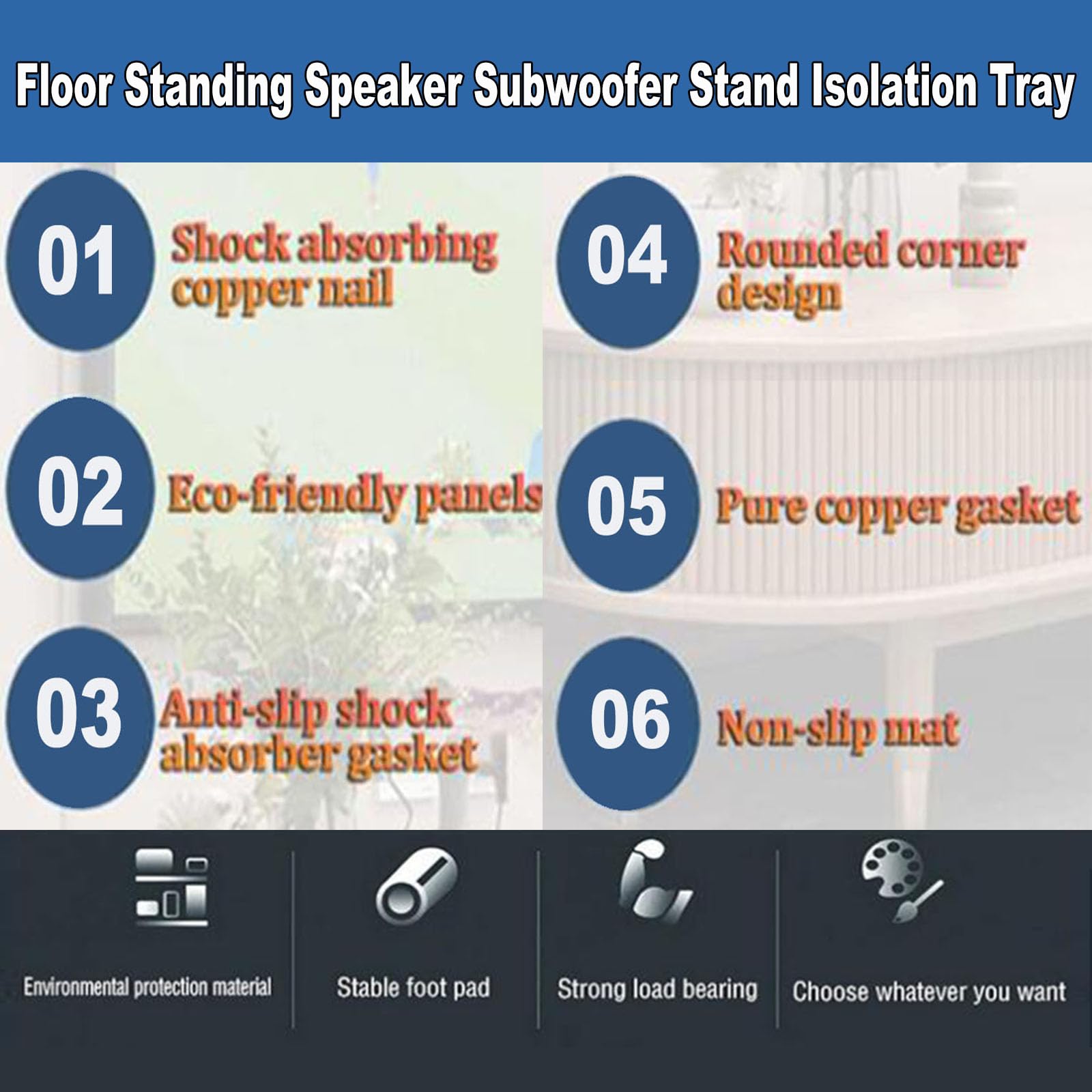 Support d'isolation pour enceintes à 2 niveaux - Pieds de caisson de basses pour moniteurs de studio standard, base de plateau pour enceintes, design durable (35 x 40 x 8 cm) - Améliore la q
