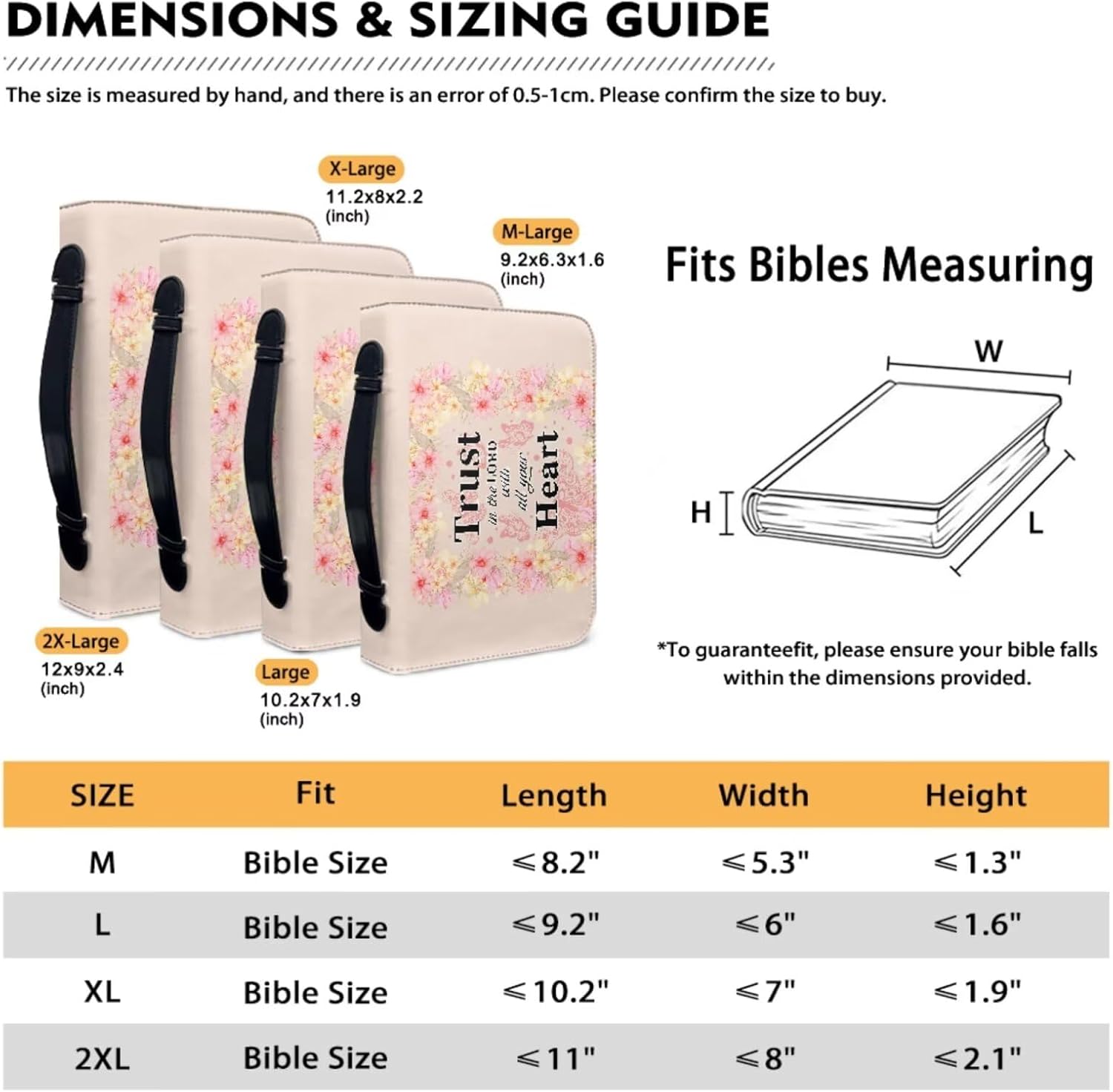 Kuiaobaty Trust in The Lord Floral Print Bible Cover with Handles Leather Bible Carrying Case with Keychain for Women Men Bible Tote Bag Bible Accessories Book Pen Papers Organizer Holder