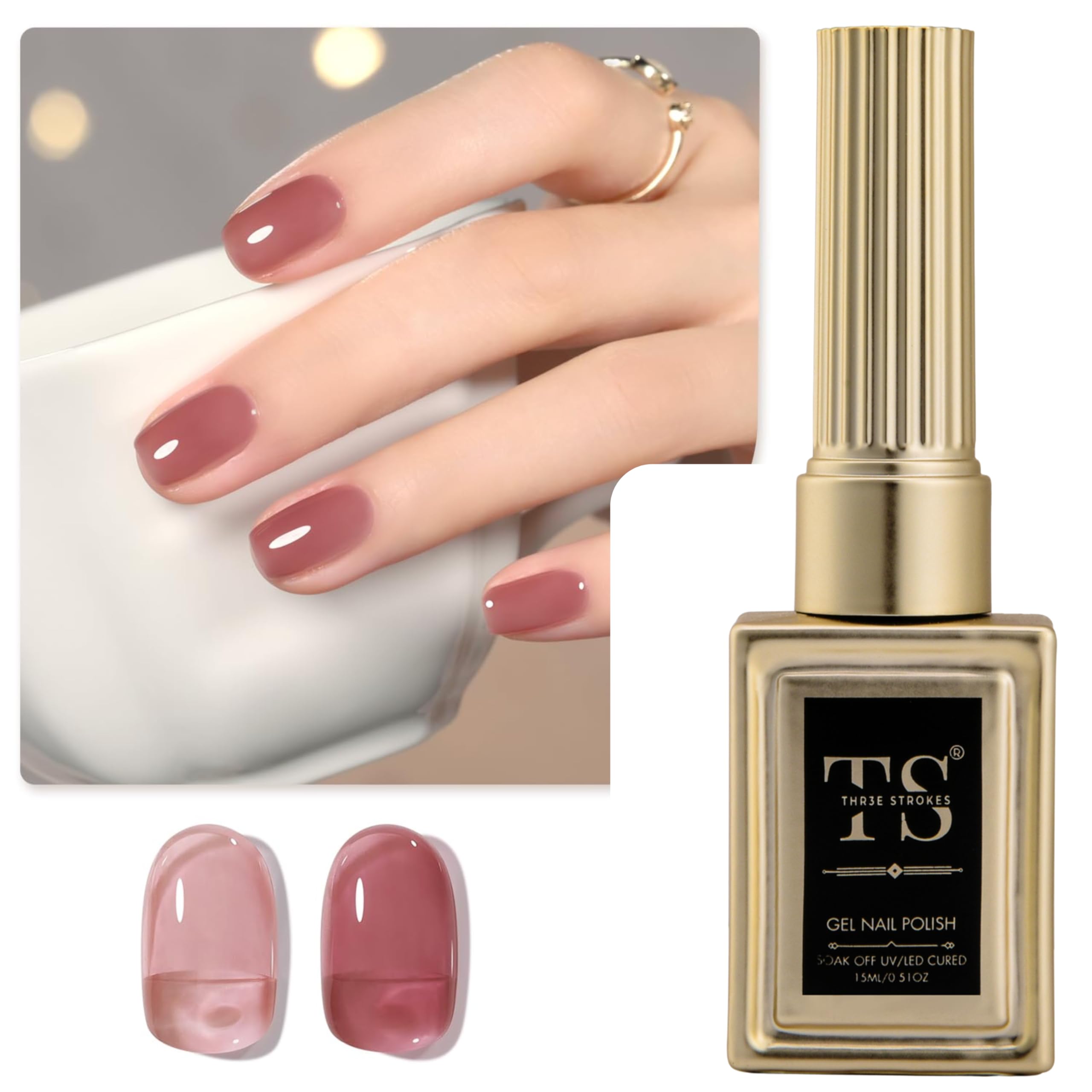 THR3E STROKES Jelly Gel Nail Polish, 15ml Sheer Neutral Translucent Soak Off Gel Polish, UV Light Cure for Nail Art DIY (UV LAMP NEEDED)(MACHINE SE SUKHENGI) (57 - LIGHT RED,)