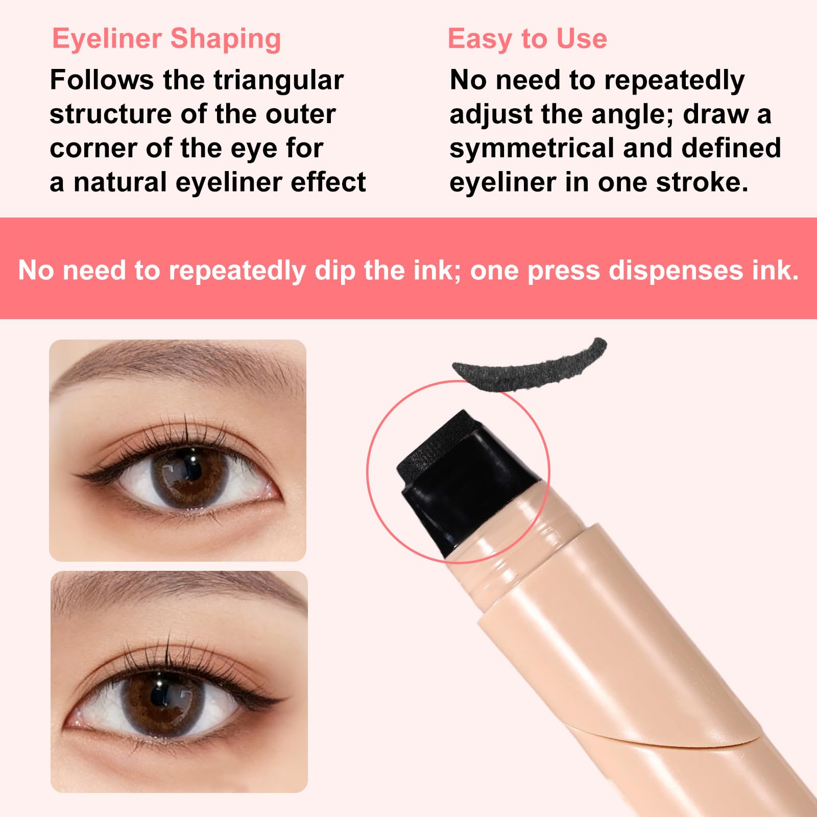 2szt Składane Stemple do Eyelinera, Dwustronny Czarny Płynny Eyeliner w Żelu w Formie Stempla dla Początkujących Łatwe Rysowanie Wykwintnego Makijażu