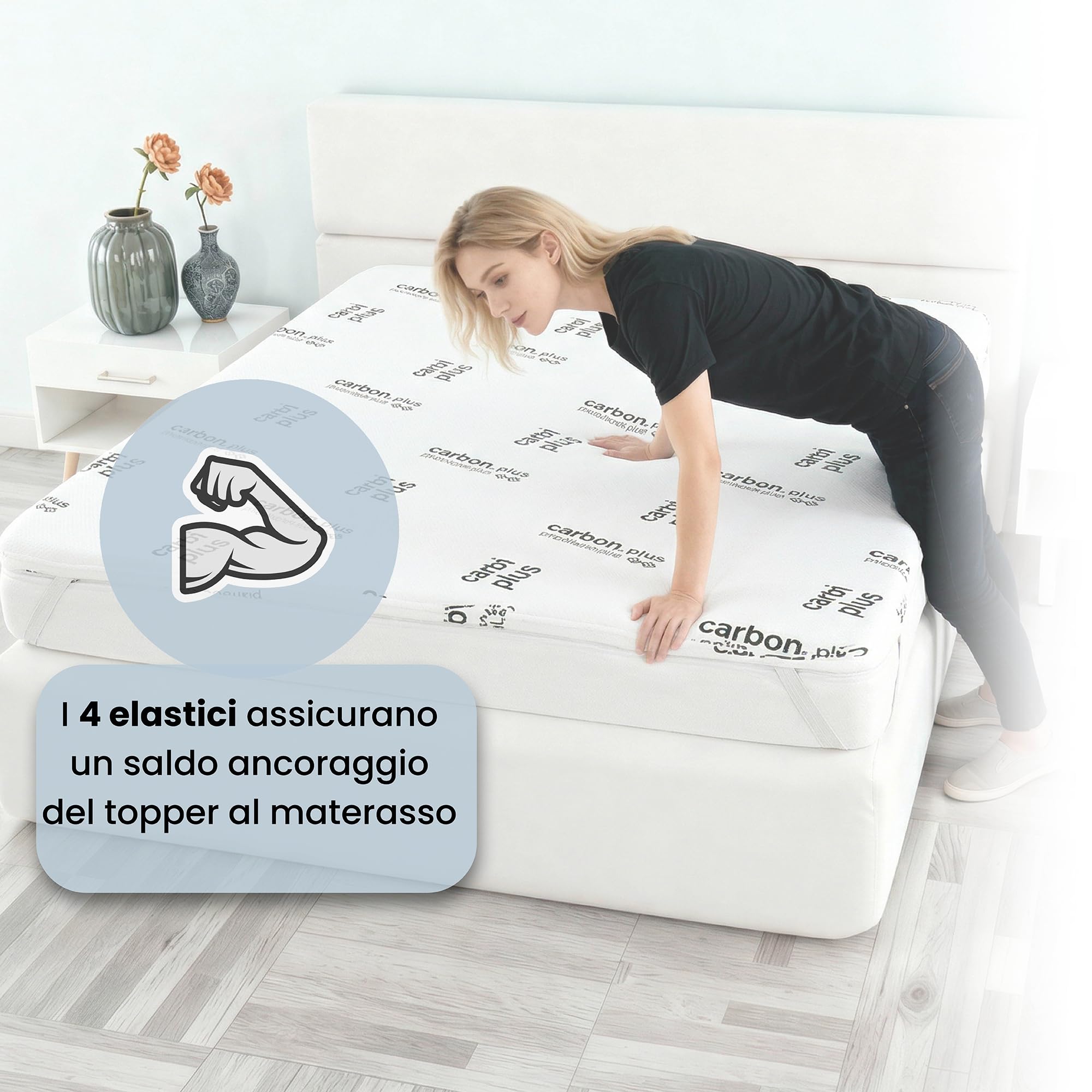 Topper Memory Foam 160x190 Matrimoniale, Made in Italy, Carbonio - Materasso per Massimo Confort - Letto Morbido per un Sonno Profondo (Matrimoniale - Carbonio)