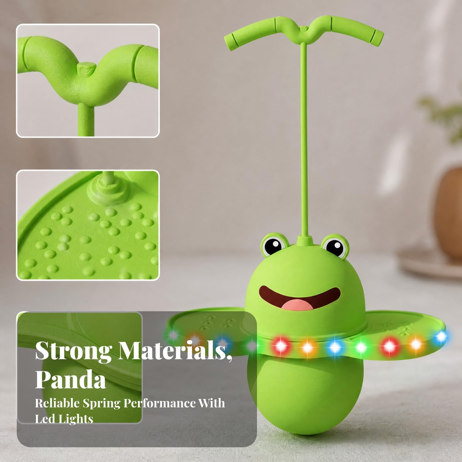 Gralara mit Handpumpe Abnehmbar Hüpfball mit Griffstange für Gleichgewichtstraining, Innenbeich, Außenbeich, Grüner Frosch
