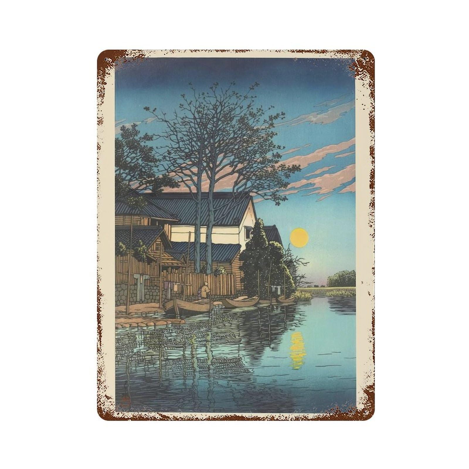 xiaoxiaoshen Japanese Woodblock – Evening at Itako Wall Decor Art Metal Tin Poster Modern Home Decor Art Home Bar Shop Decorations Vintage Sign 40x30cm
