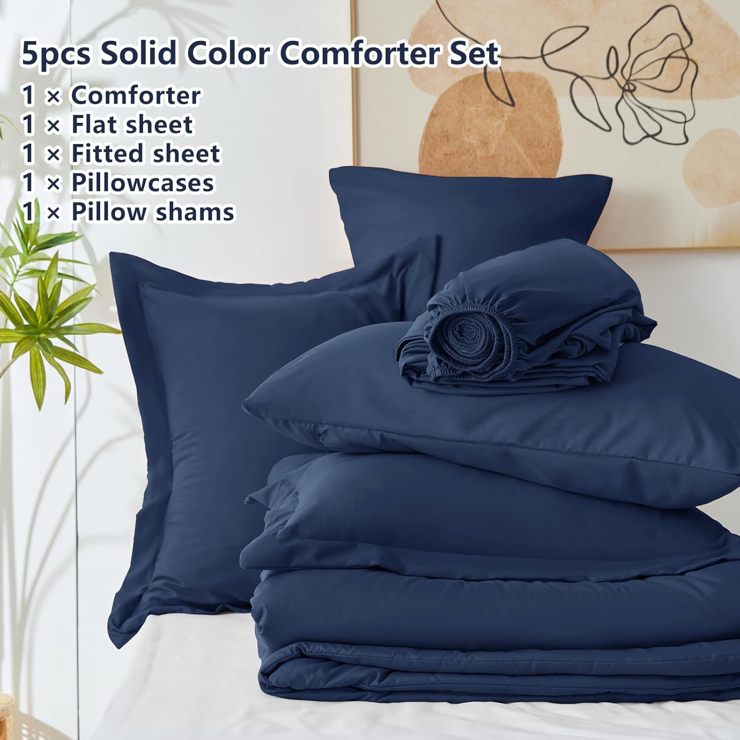 CozyLux Twin Comforter Set Navy Blue, 5 Pieces Bed in a Bag Twin Comforter Set with Sheets, All Season Bed Sets with Down Alternative Comforter, Fitted Sheet, Flat Sheet, Pillow Sham and Pillowcase - Image 6