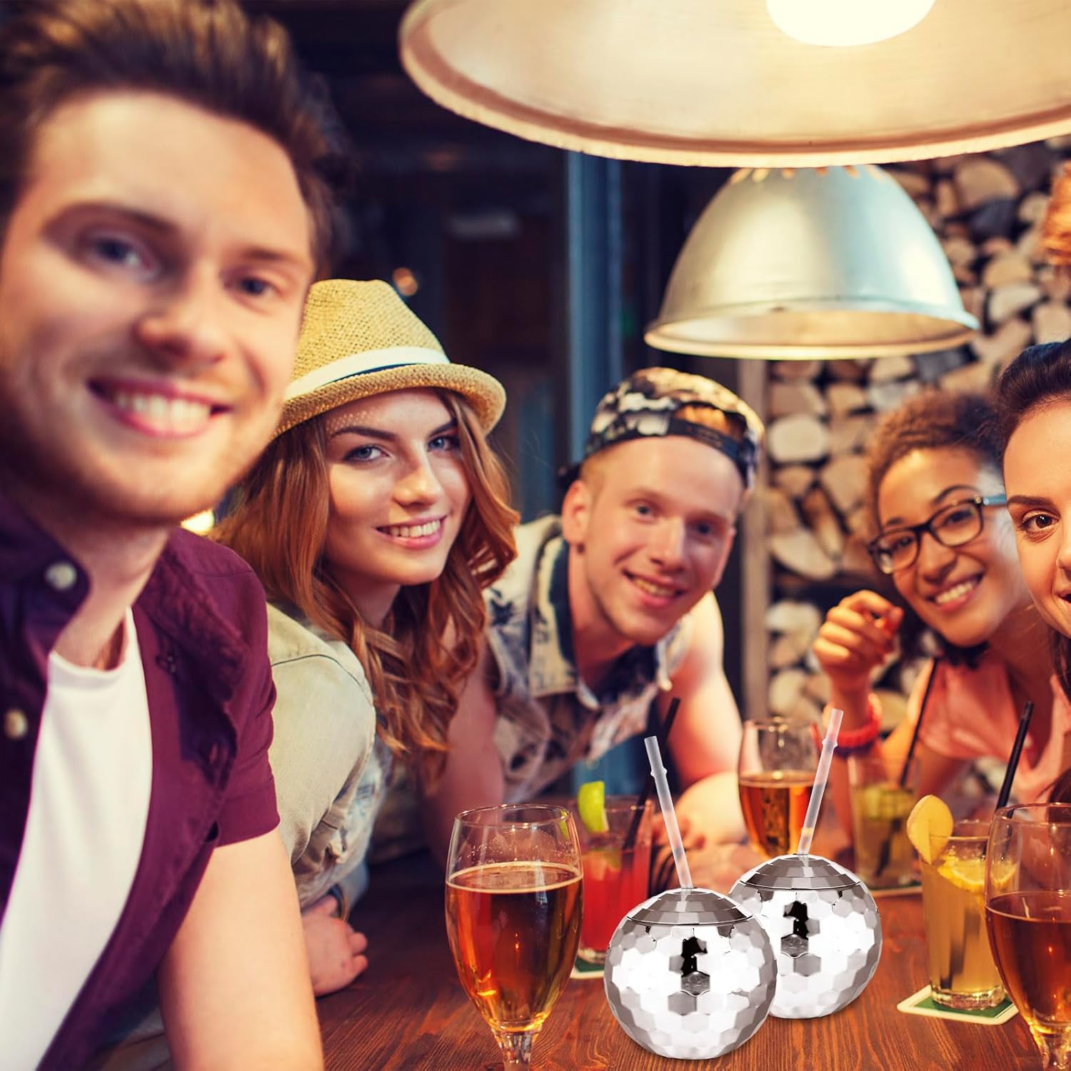 12 Pcs Disco Ball Cups,20 Oz Tumbler Disco Flash Ball Cups,Reusable Spherical Cocktail Cups with Lid and Straw,Silver Disco Wine Cups for Nightclub Disco Bar Party Decor(12 Pcs)