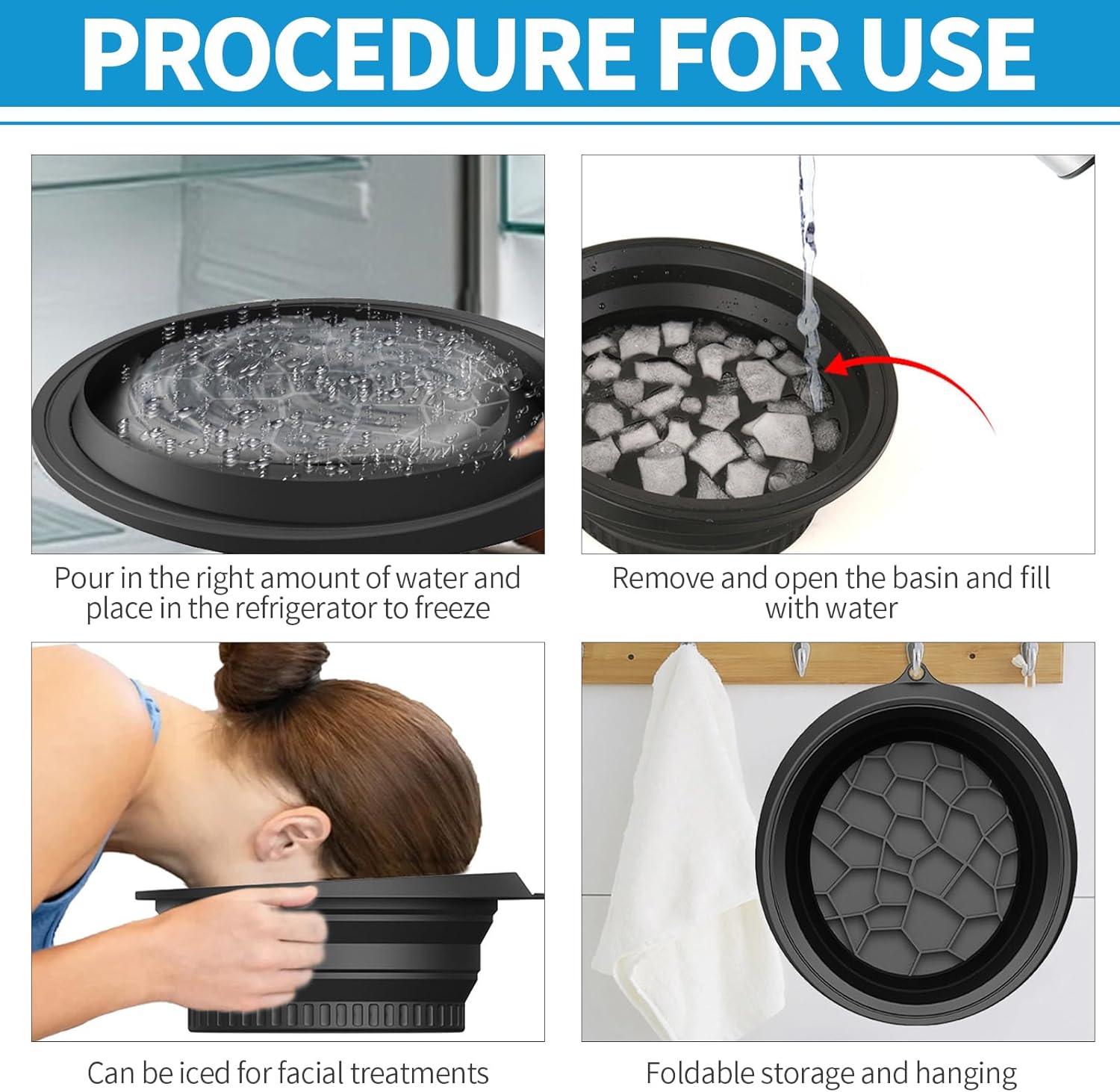 2PCS Face Ice Bath Bowl Foldable Basin with Built-in Ice Tray Collapsible Silicone Bowl for Dipping Face Bath Portable Spa Tool for Home & Travel Reducing Puffiness (Green)