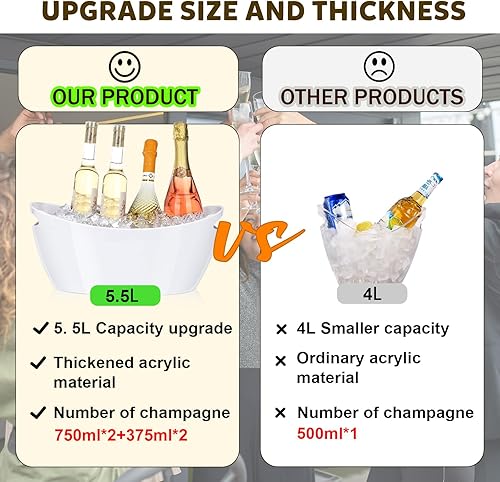 Miniatura 4 de Cubos de hielo para fiestas, 2 piezas de bebidas acrílicas de champán con 2 cucharas de hielo, cubos de bebidas para barra de cóctel, cubo largo y