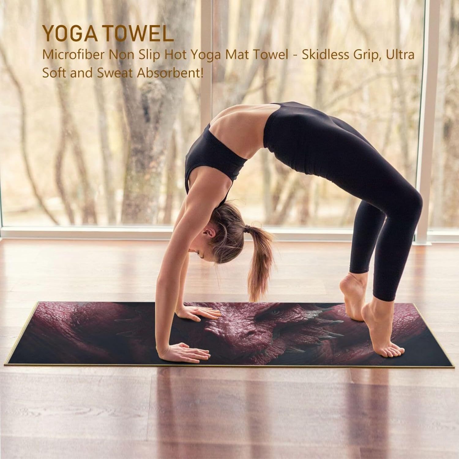 Dragon Scary Hot Yoga Towel – Stylish, Non-Slip, Grip Dots, Super Absorbent, 27" x 73" - Yoga Mat Towels for Exercise, Fitness