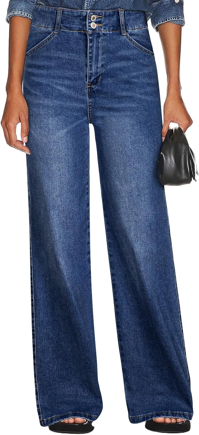SIDEFEEL Womens Wide Leg Jeans High Waisted Stretchy Straight Leg Tummy Control Denim Pants