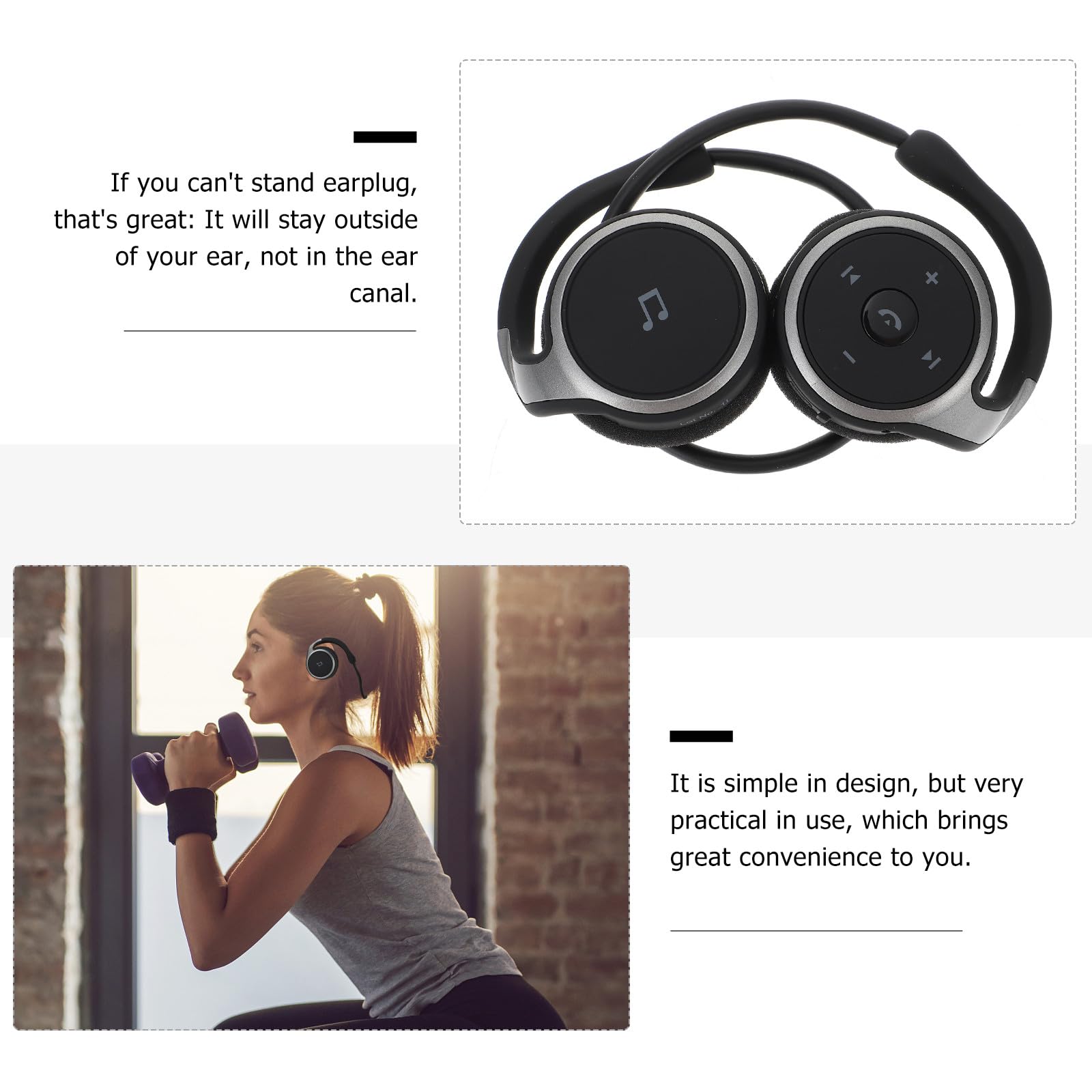 CLISPEED Auricolare senza fili con gancio per l'orecchio Cuffie wireless piccole cuffie sportive senza fili con microfono per corsa palestra allenamento nero