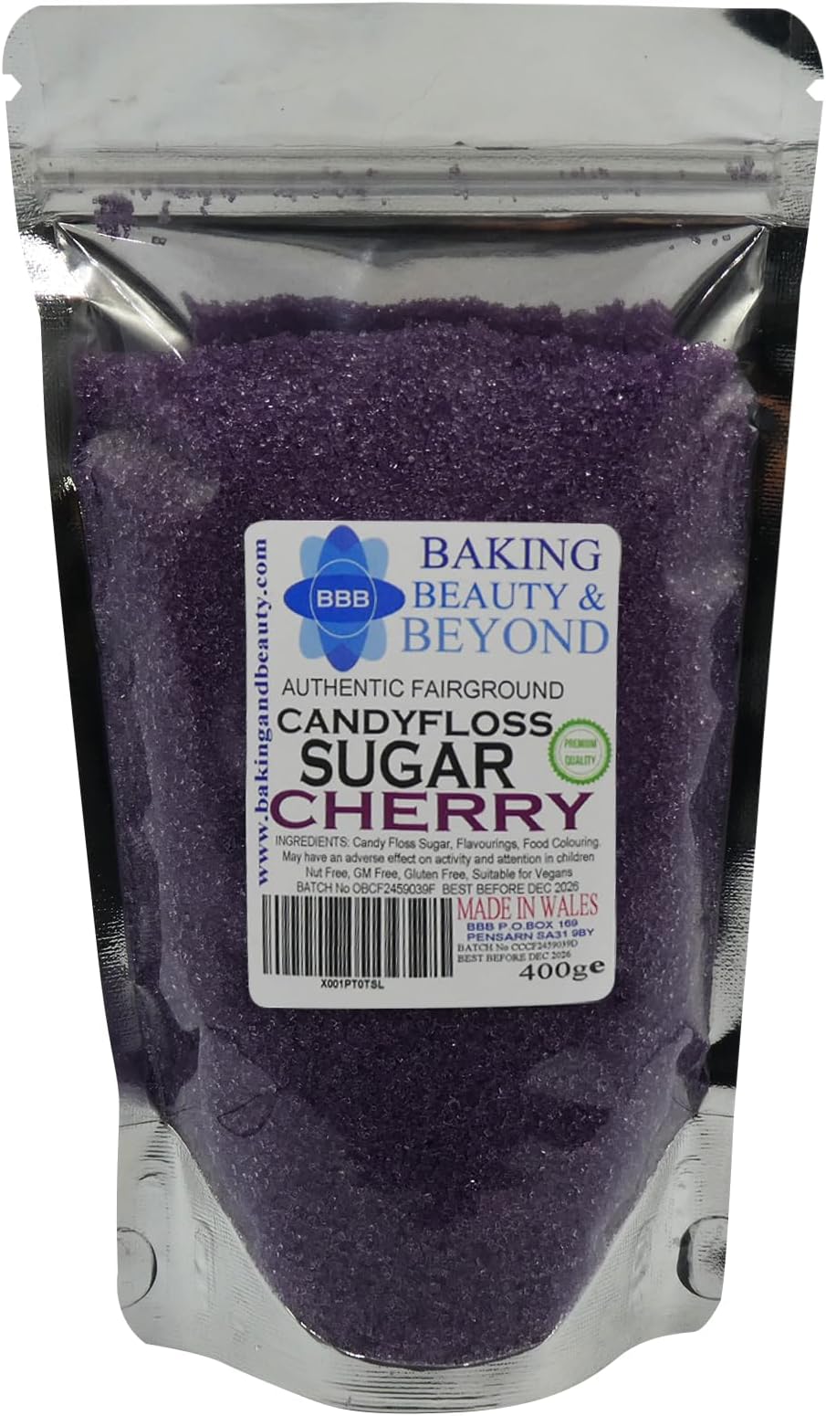 – Baking Beauty and Beyond Premium Candy Floss Sugar 400g - Cherry Flavour