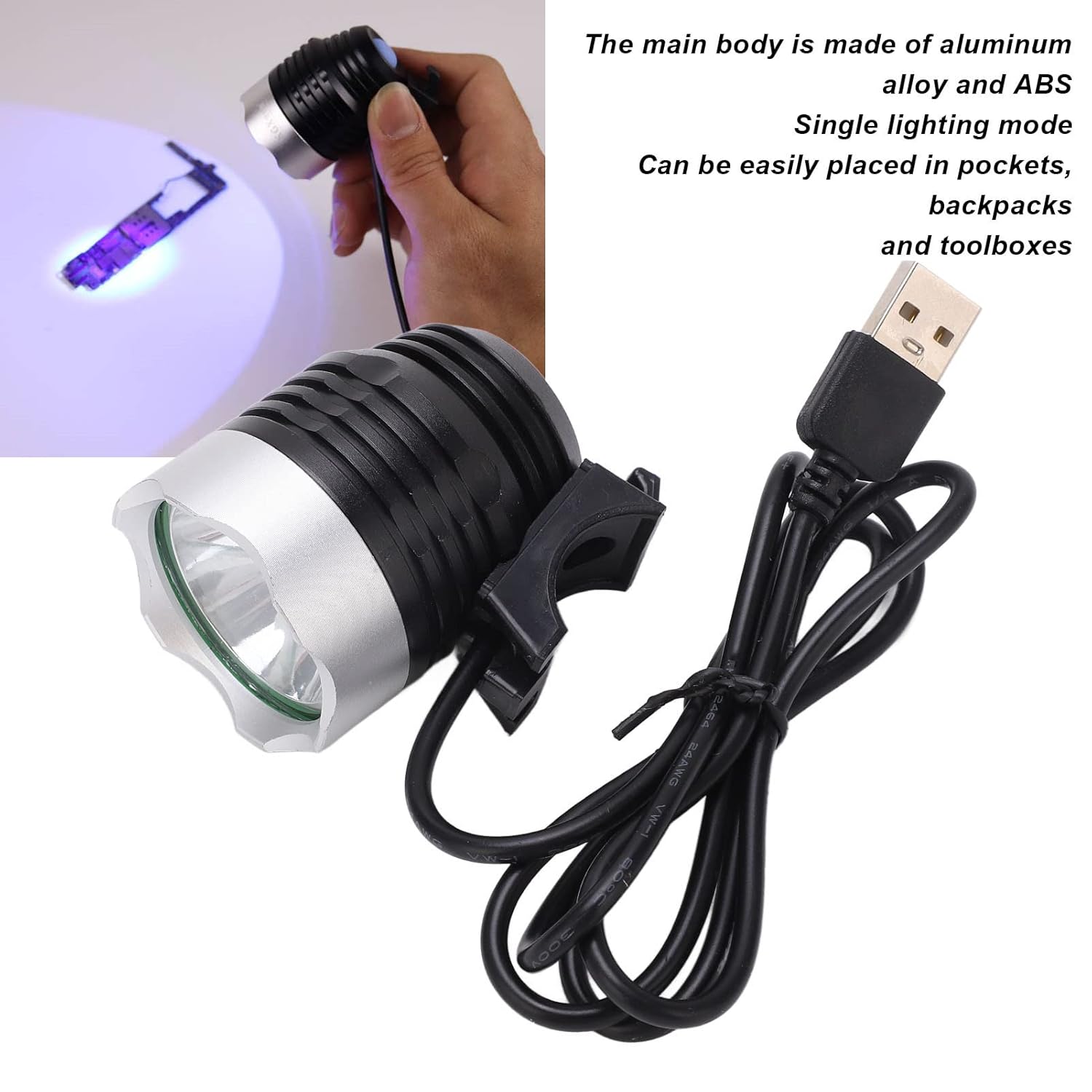 Portable USB Flashlight with Single Lighting Mode, Lightweight Handheld Inspection Tool for Security, Banknote Counterfeiting, and Fluorescent Agent Detection