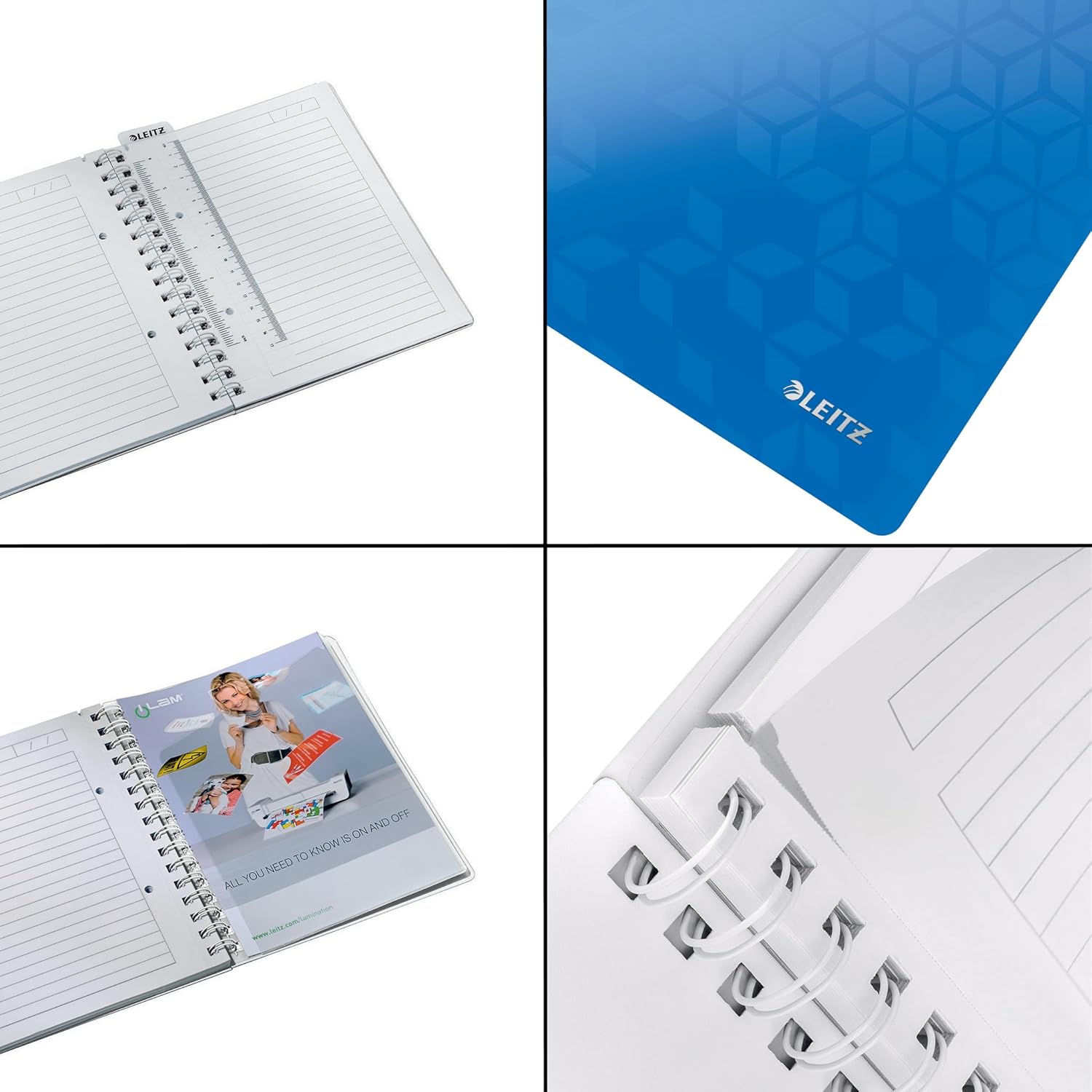 Leitz 41390031 A5 Flexible Cover Notebook, Blue (Wire Bound, 80 Sheets, Ruled, 90 GSM Ivory Paper, Wow Range), Pack of 1