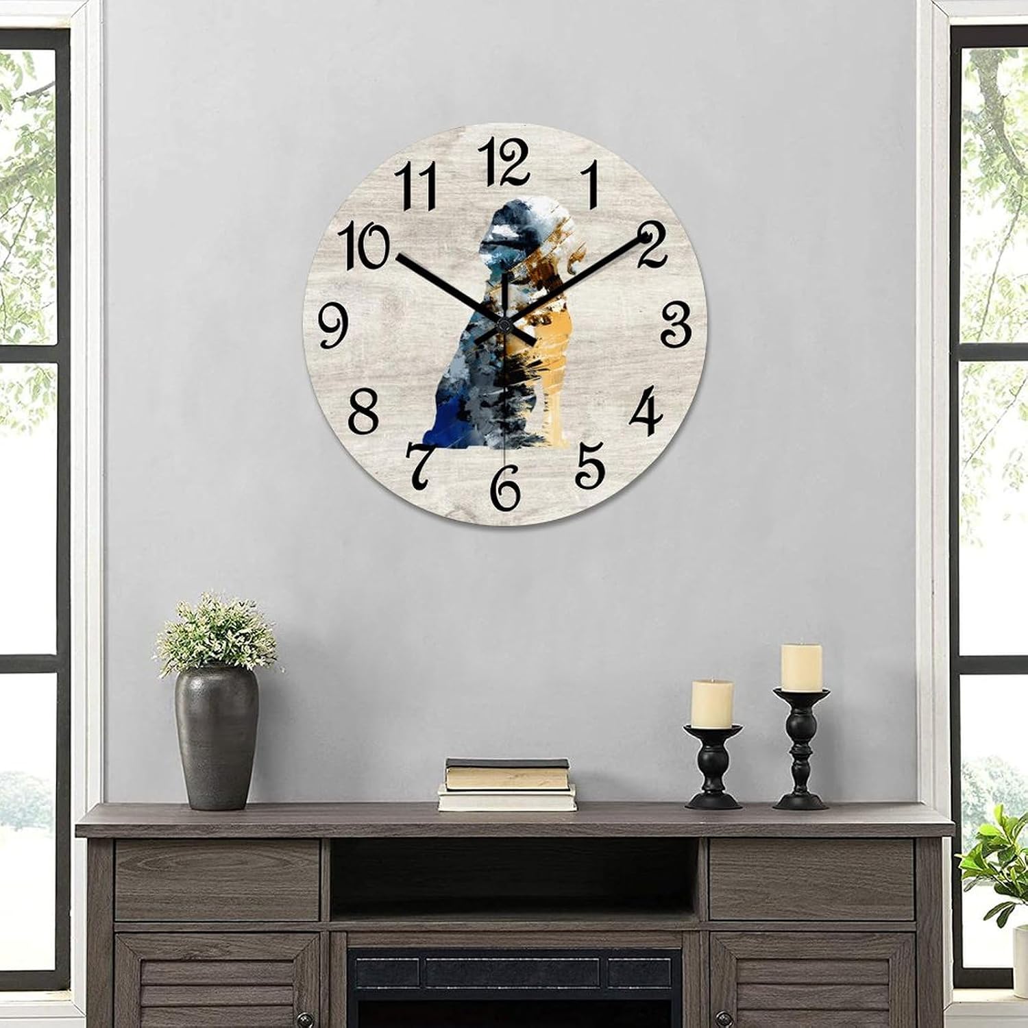 Beagle Wall Clock Wood Clock,Puppy Doggy Round Wooden Clock Gifts Novelty Wall Clock for Home Kitchen Living Room Office 15 X 15 Inch
